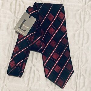 NEW Red-Gray Plaid/Stripe Silk Tie